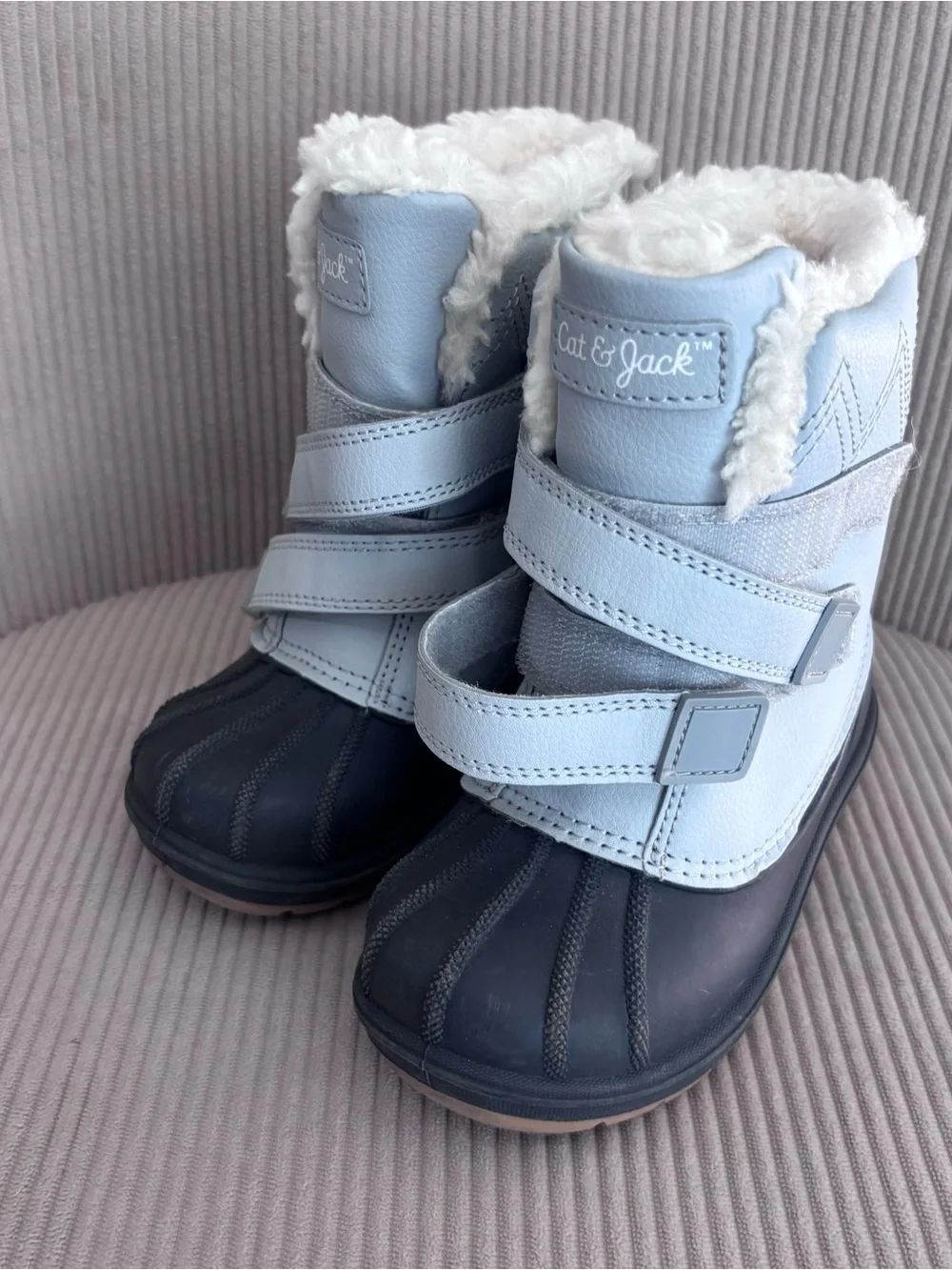 Cat & Jack Toddler Snow Boots Light Blue Navy Hook & Loop Strap Winter Size 9